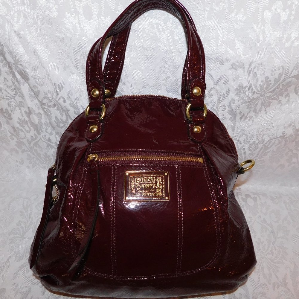Coach New York, Maroon Leather Handbag with over the Shoulder Strap